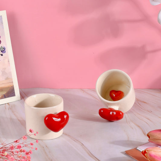 Red Heartfelt Sips Love Handle Mugs - Set of 2