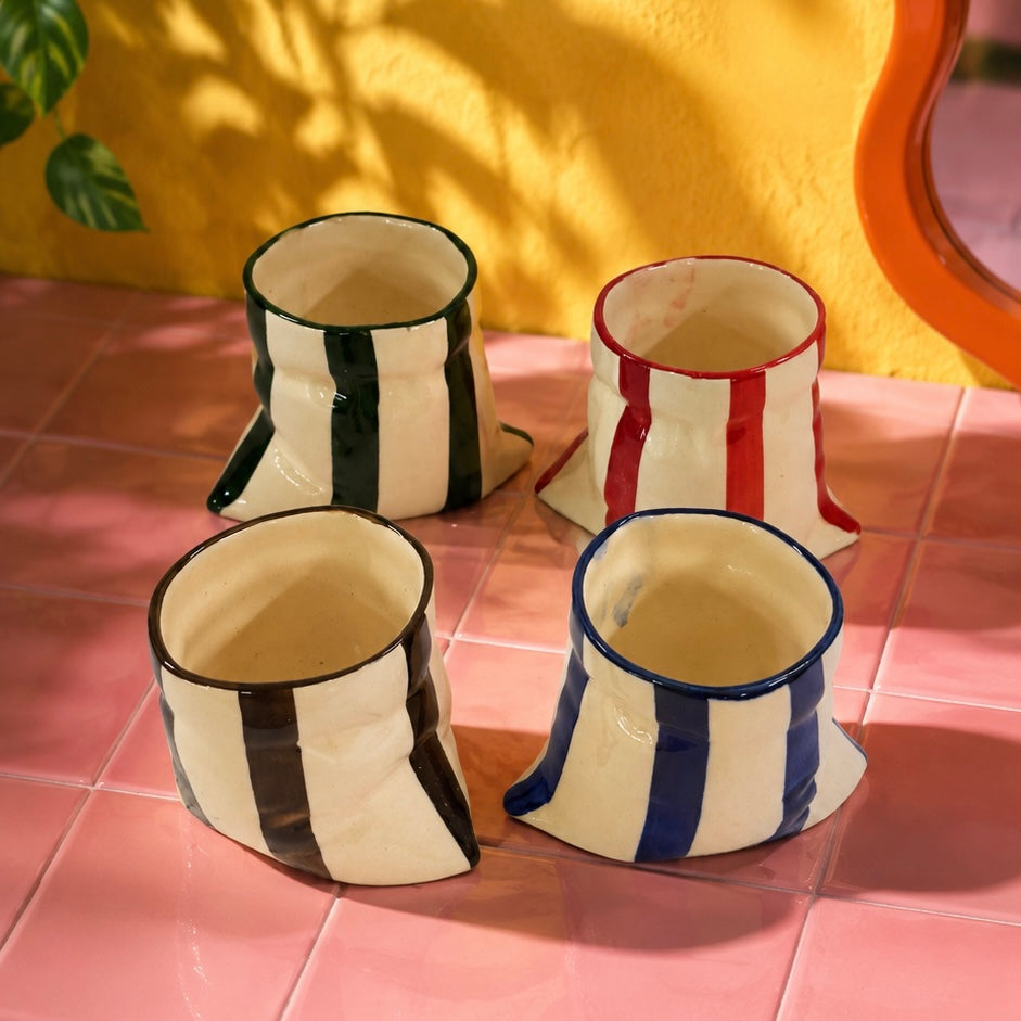 Handmade Bold Stripes Slouchy Handleless Mugs Small