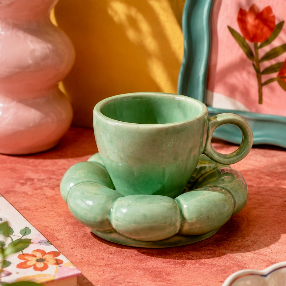 Dream Cloud Whimsical Cup & Saucer Set - Green