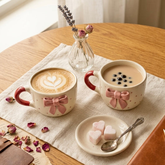 Pink 4D Bow Polka Mugs - Set of 2