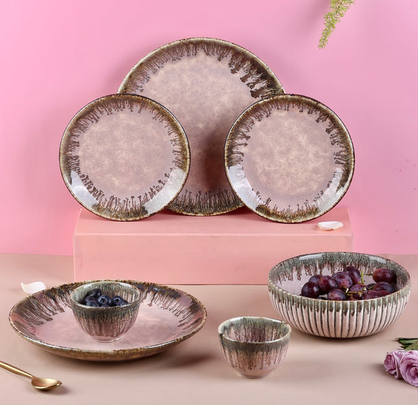 Pastel Pink Studio Pottery Dinner Set for 2 (Exclusive) - 7 pieces