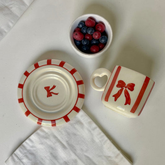 Bows and Stripes Cloud Whimsical Cup & Saucer Set - Enchanting Collection