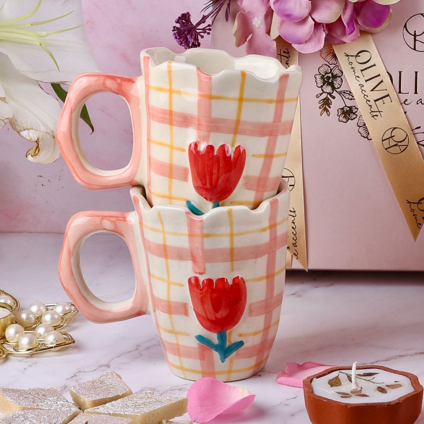 Checkered Tulip Tall Mugs - Pack of 2