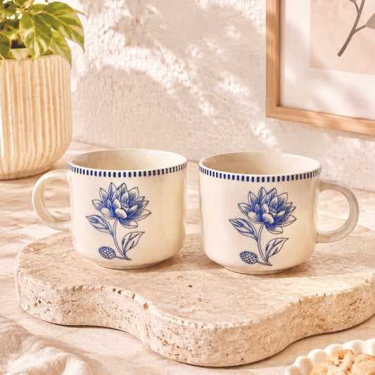 Water Lily Botanical Printed Mugs - Set of 2