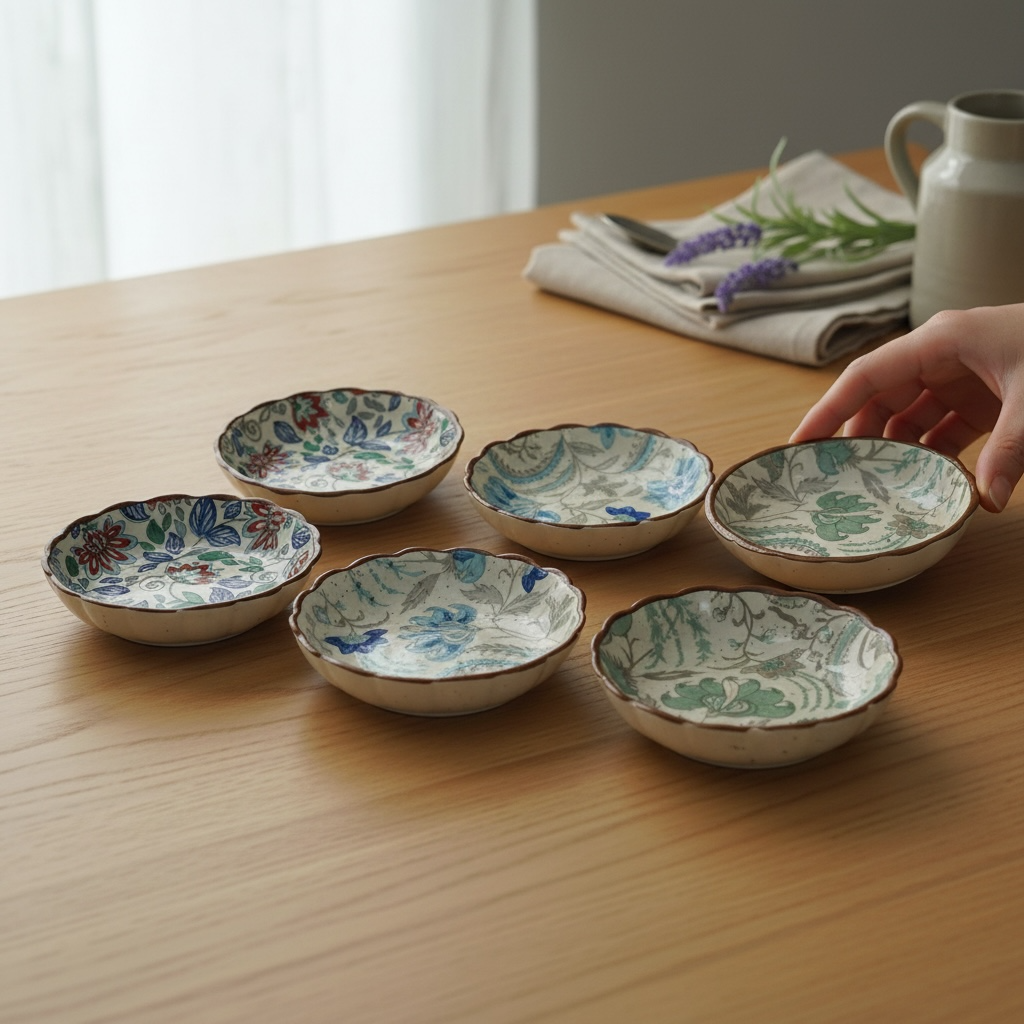 Printed Scalloped Mini Tapas Bowls - Set of 6