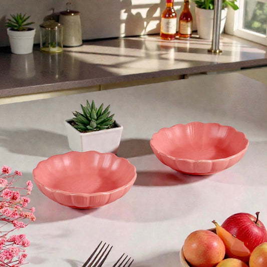 Matte Pink Scalloped Mini Tapas Bowls - Set of 2