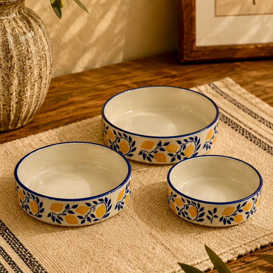 Lemon Trellis 3 Piece Nesting Flat Bowl Set