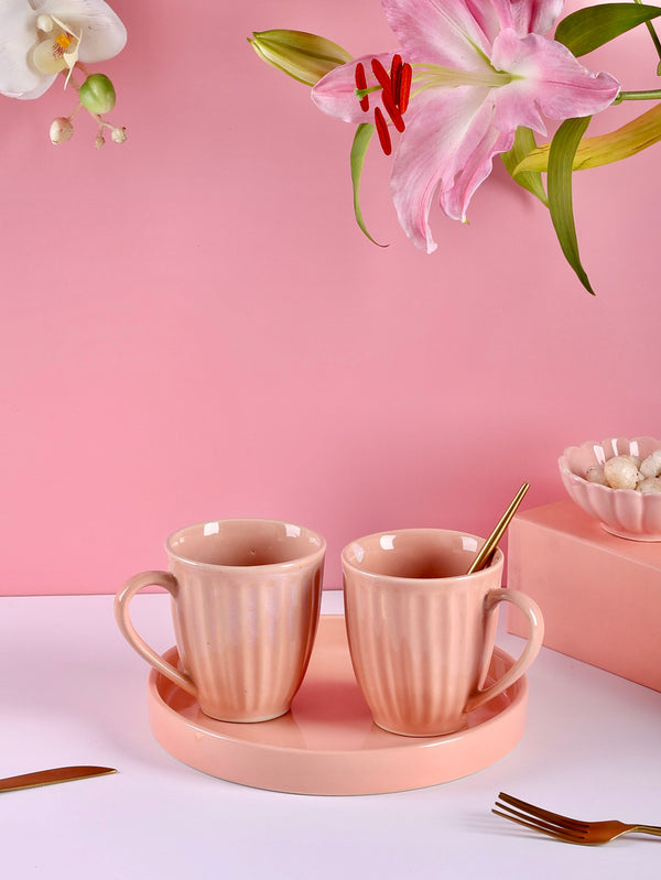 Pink Gigi Deep Sided Platter or Tray with Mugs - Set of 3 pieces