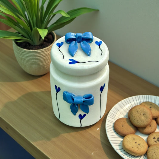 Azure Blue Bow Heart Jar Large - not airtight