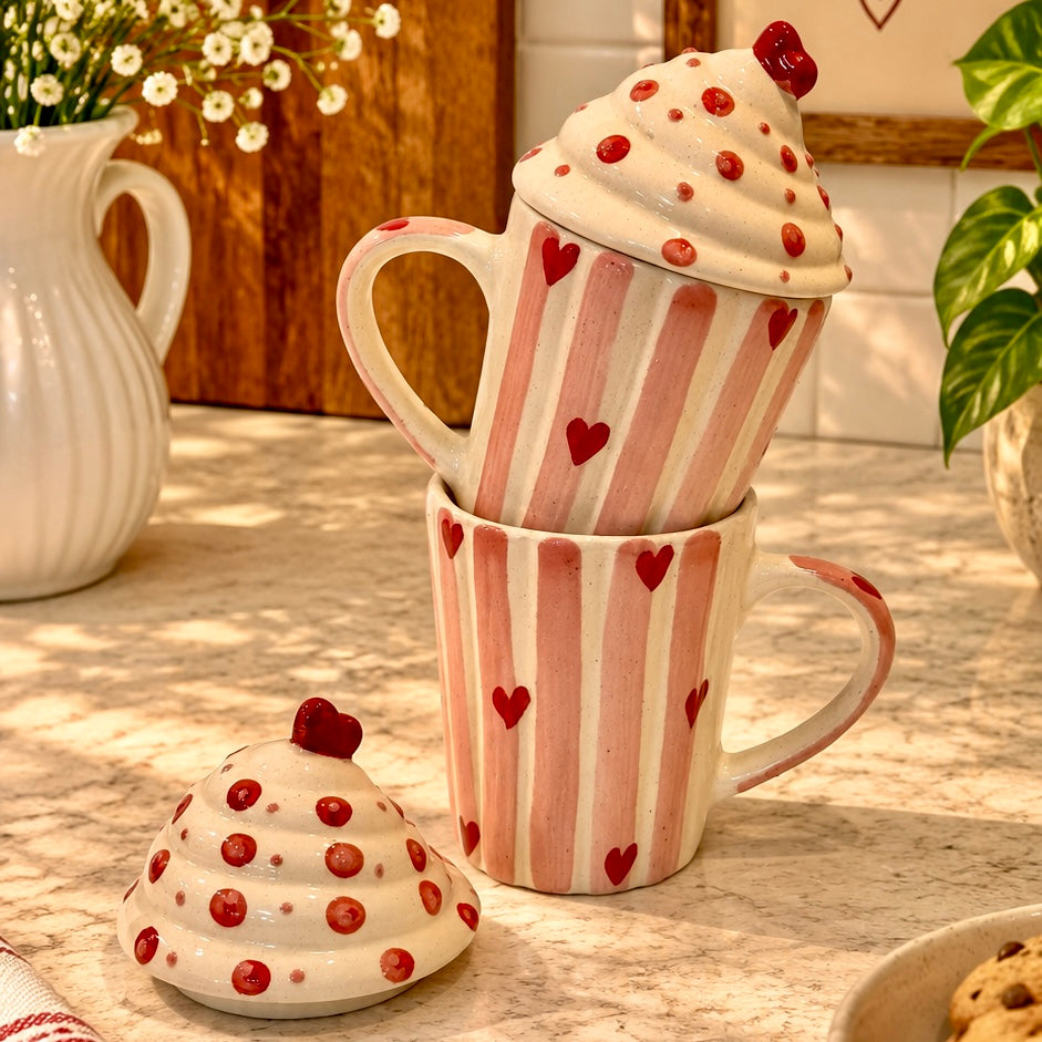 Heart Cupcake Mug with Lid - Pack of two