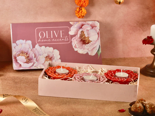 Handmade Ceramic Flower t-light holder Gift Hamper - Pack of 3