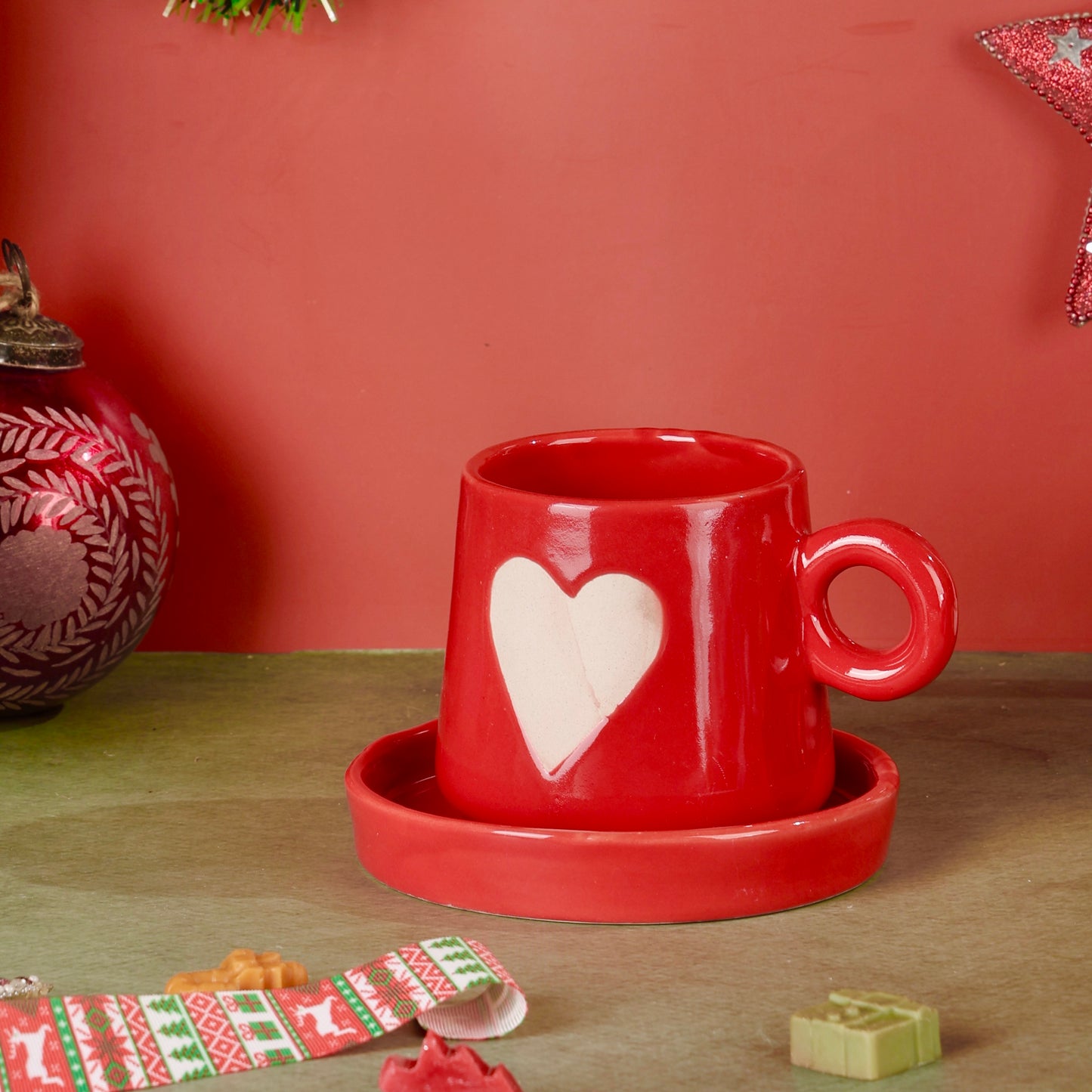 Eternal Heart Duo Mug and Snack Plate - Red - Minor Imperfections