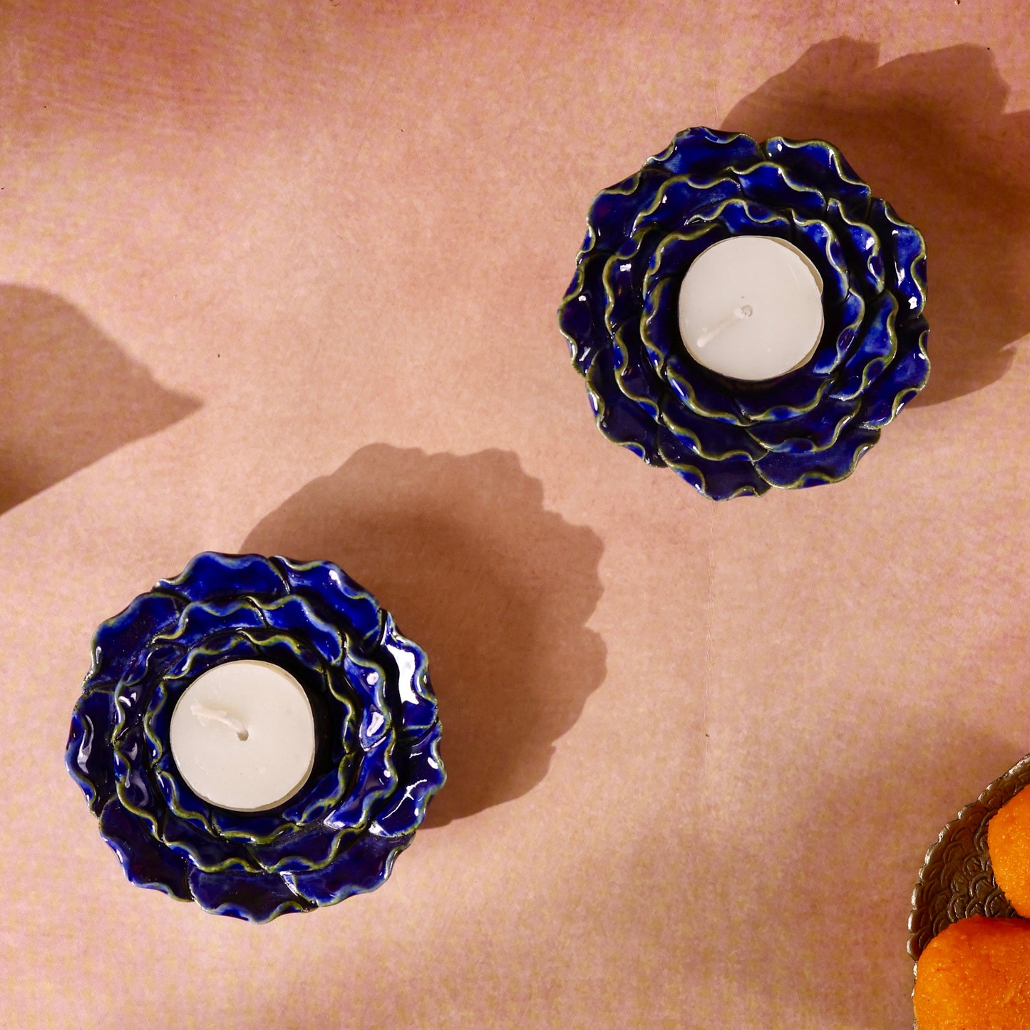 Neelam Studio Pottery Flower Diya - Set of 2