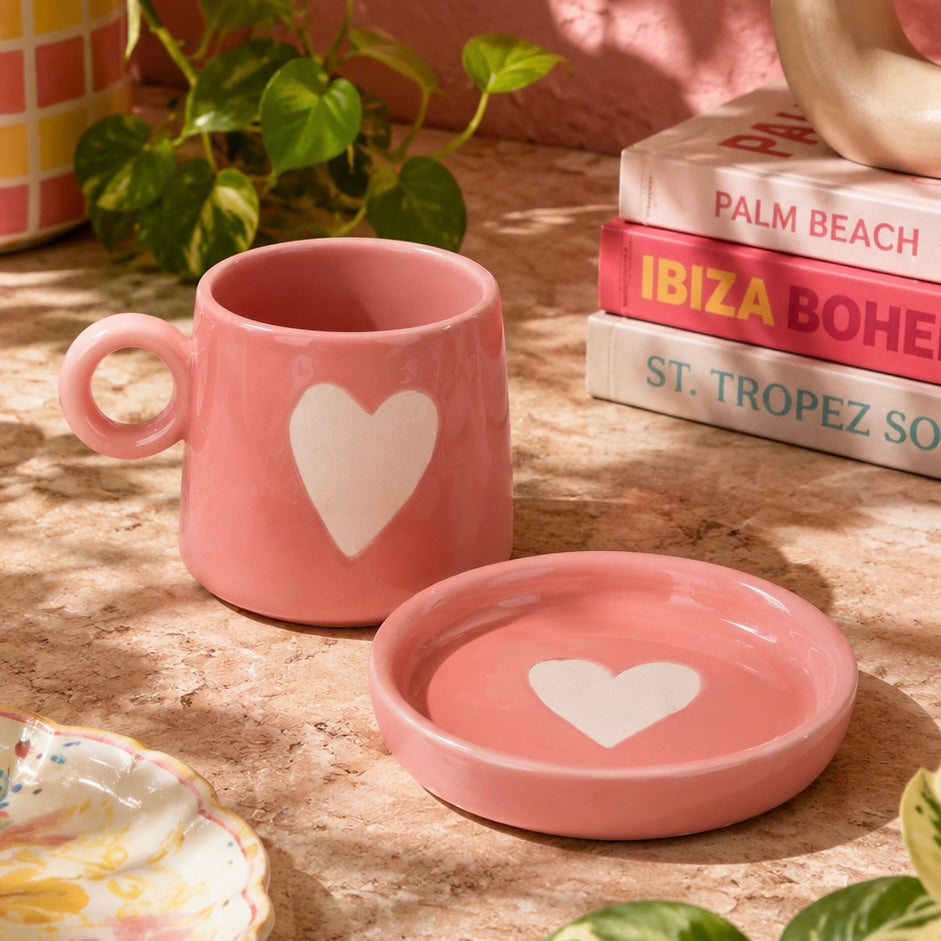 Eternal Heart Duo Mug and Snack Plate - Pink