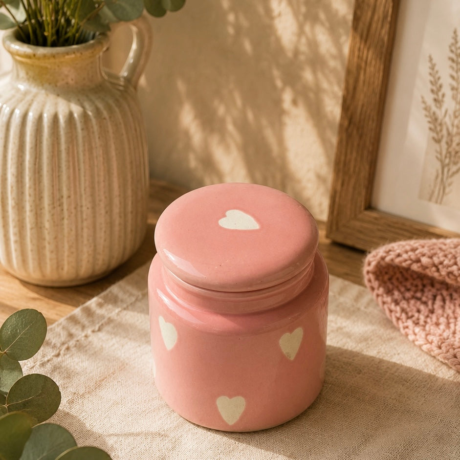 Pink Eternal Heart Jar - not airtight - pack of one with minor imperfections