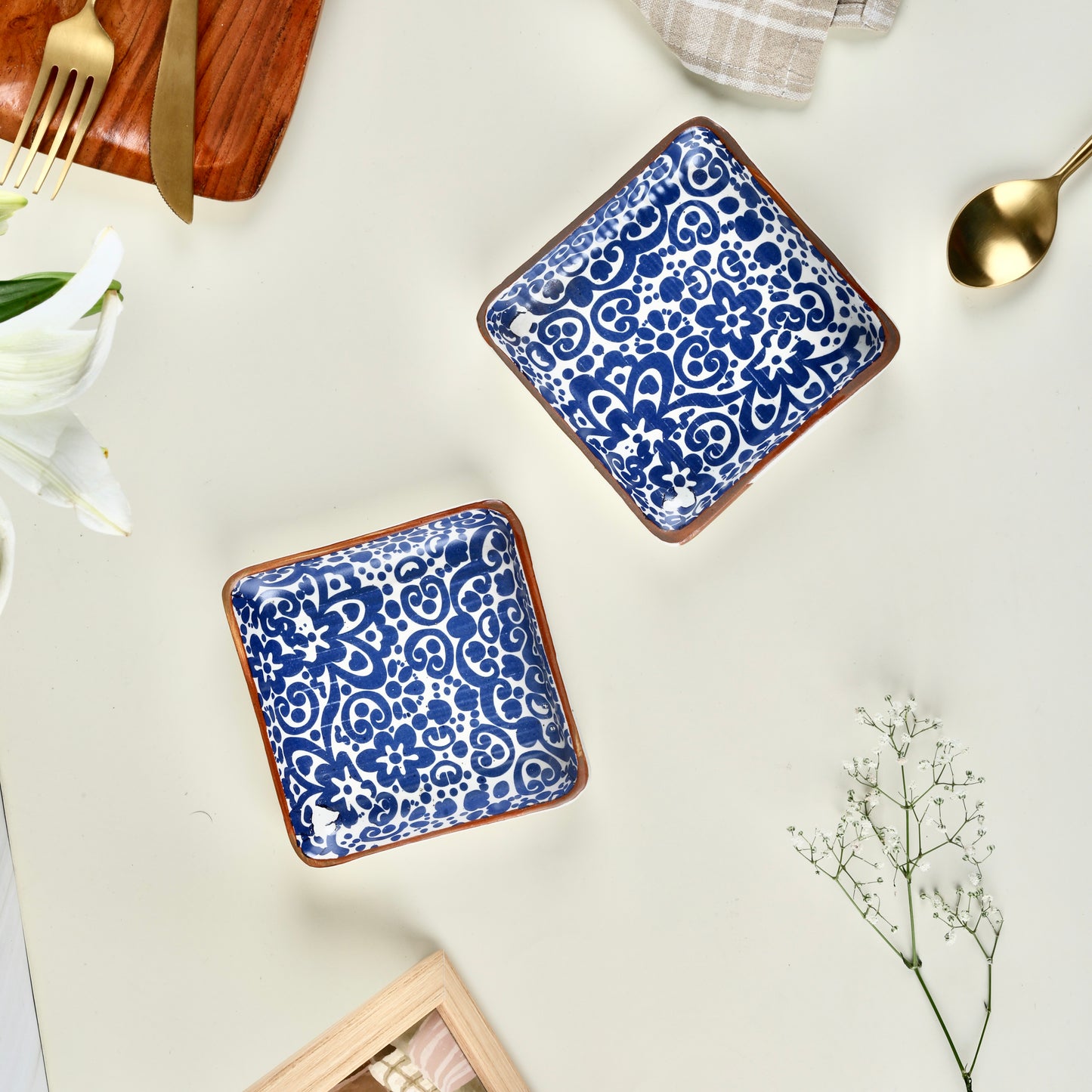 Blue Phool Bagh Square Plates