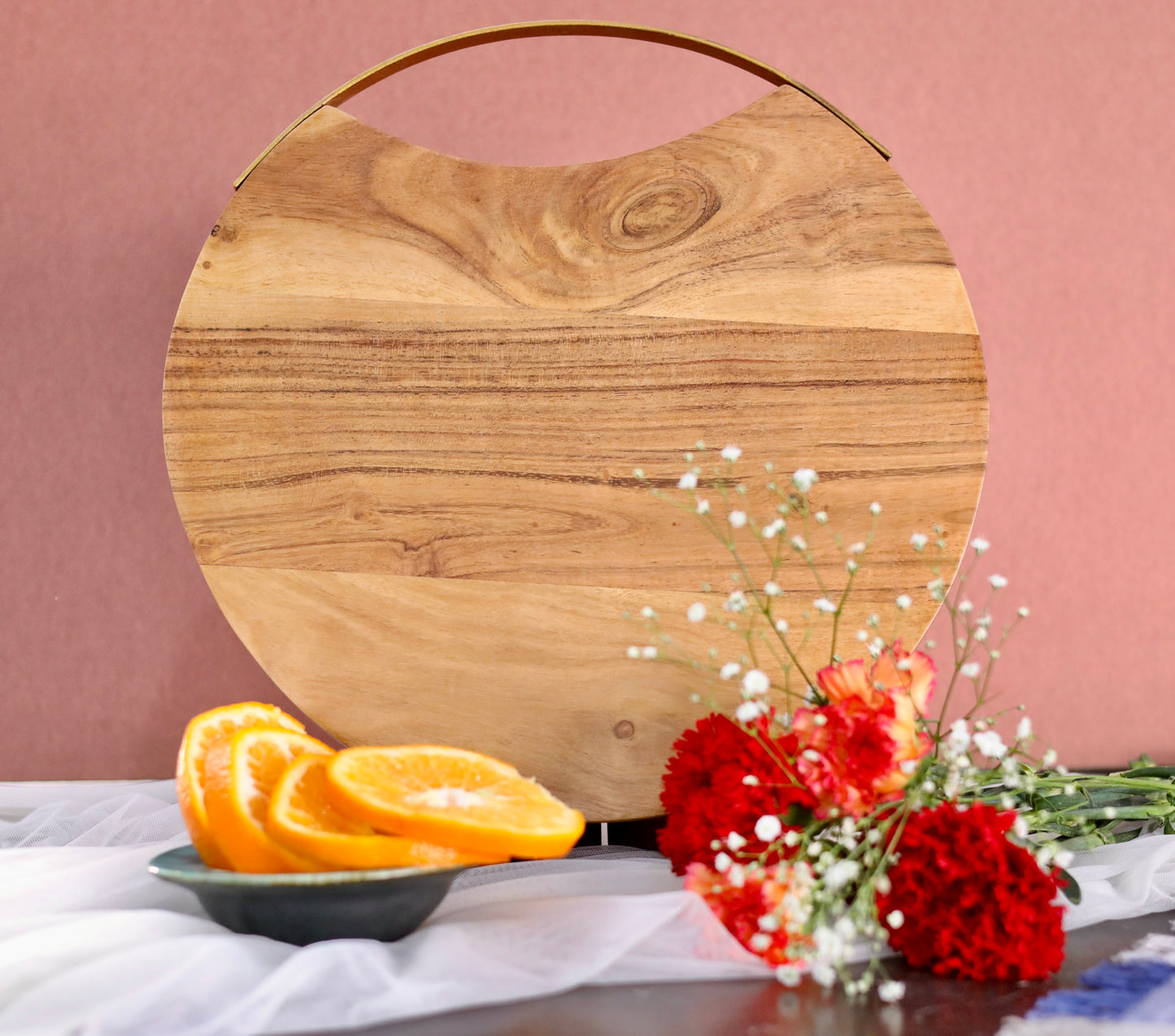 Wooden Chopping Board with Gold Handle