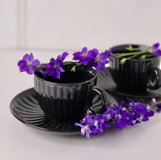 Garden Tea Party Black Cup and Saucer