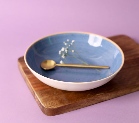 Blue Speckled Large Shallow Bowl