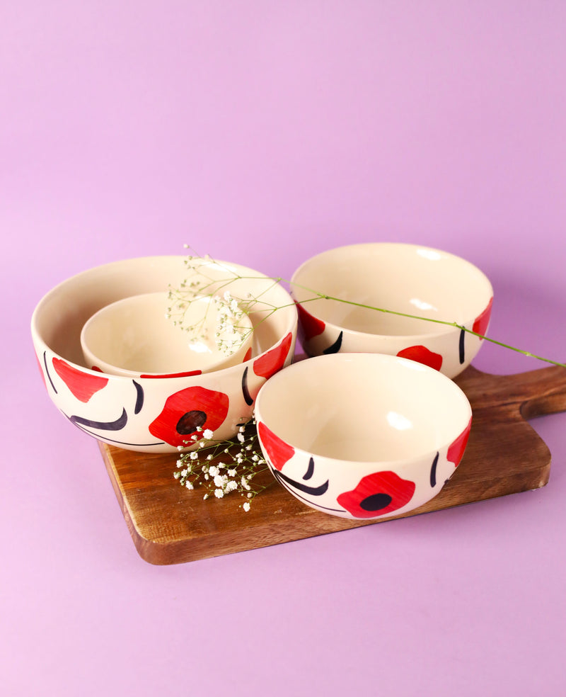 Red Poppy Nesting Bowl Set of 4