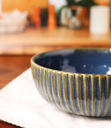 Blue Fluted Studio Pottery Serving Bowl