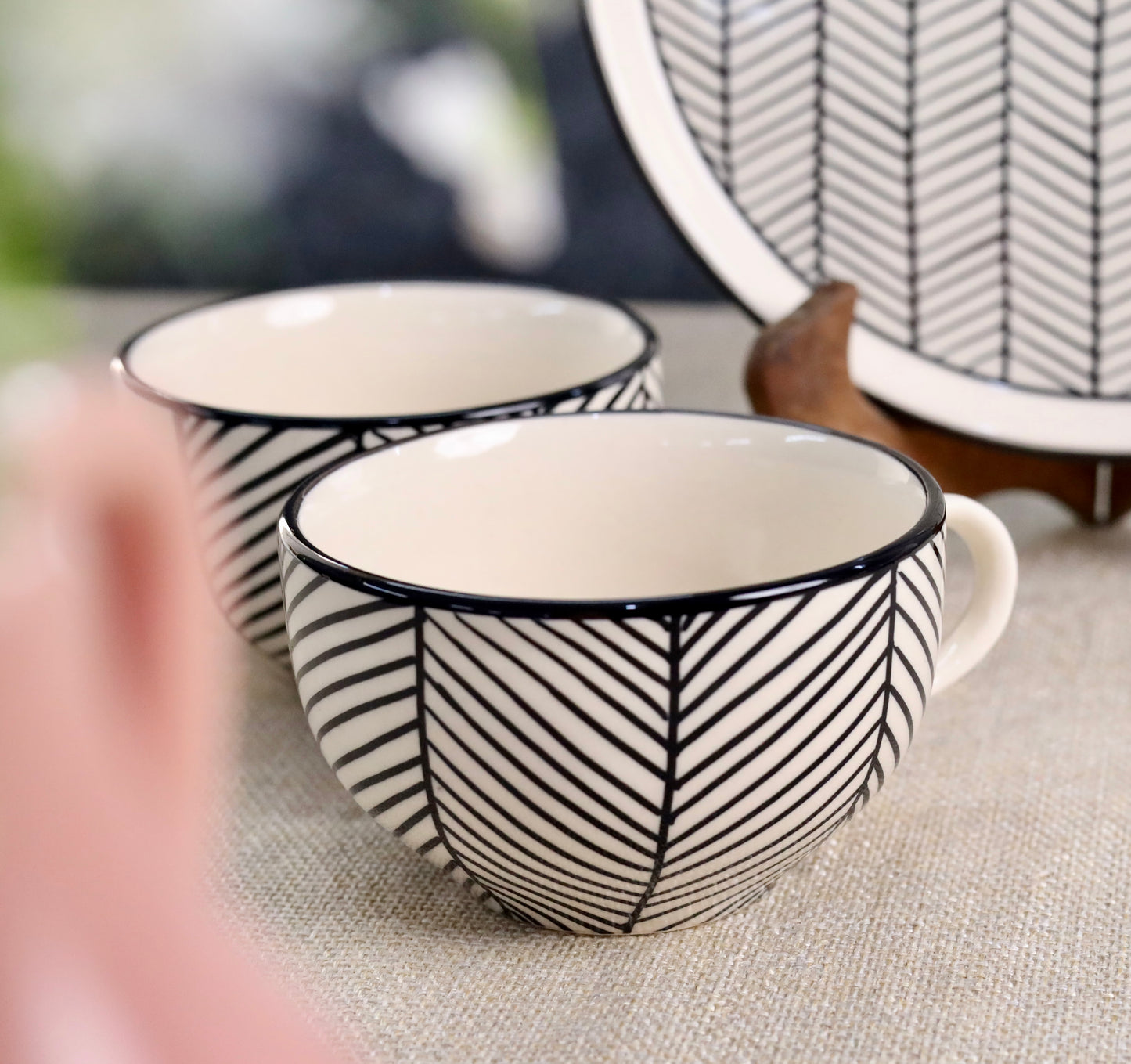 Black and White Chevron Latte Mug - Set of 2