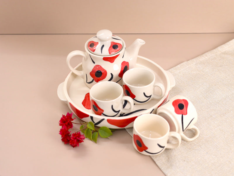 Red Poppy Teaset Set of 6 pieces