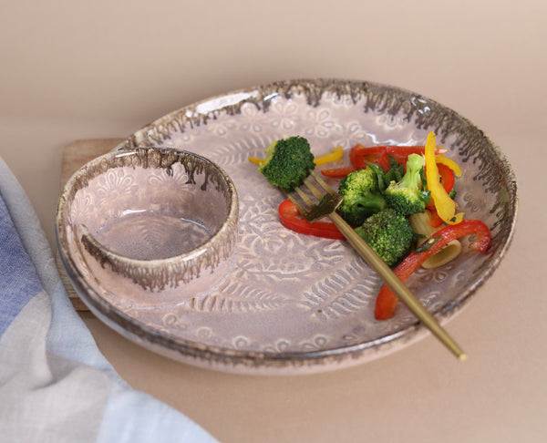 Pastel Pink Studio Pottery Chip and Dip Platter