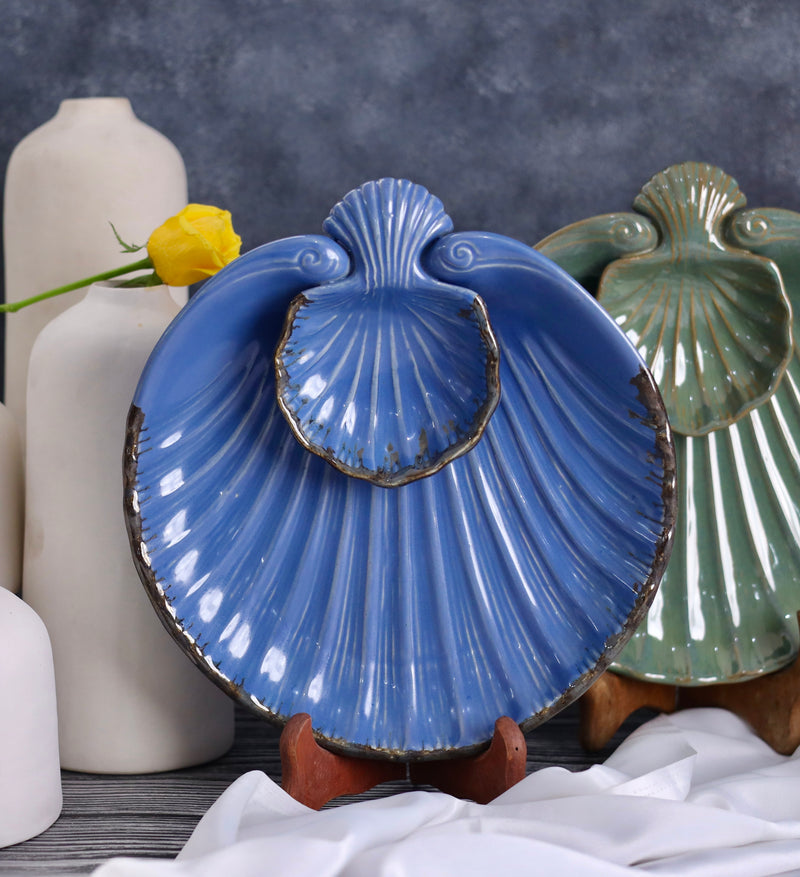 Studio Pottery Dark Blue Shell chip and dip Platter
