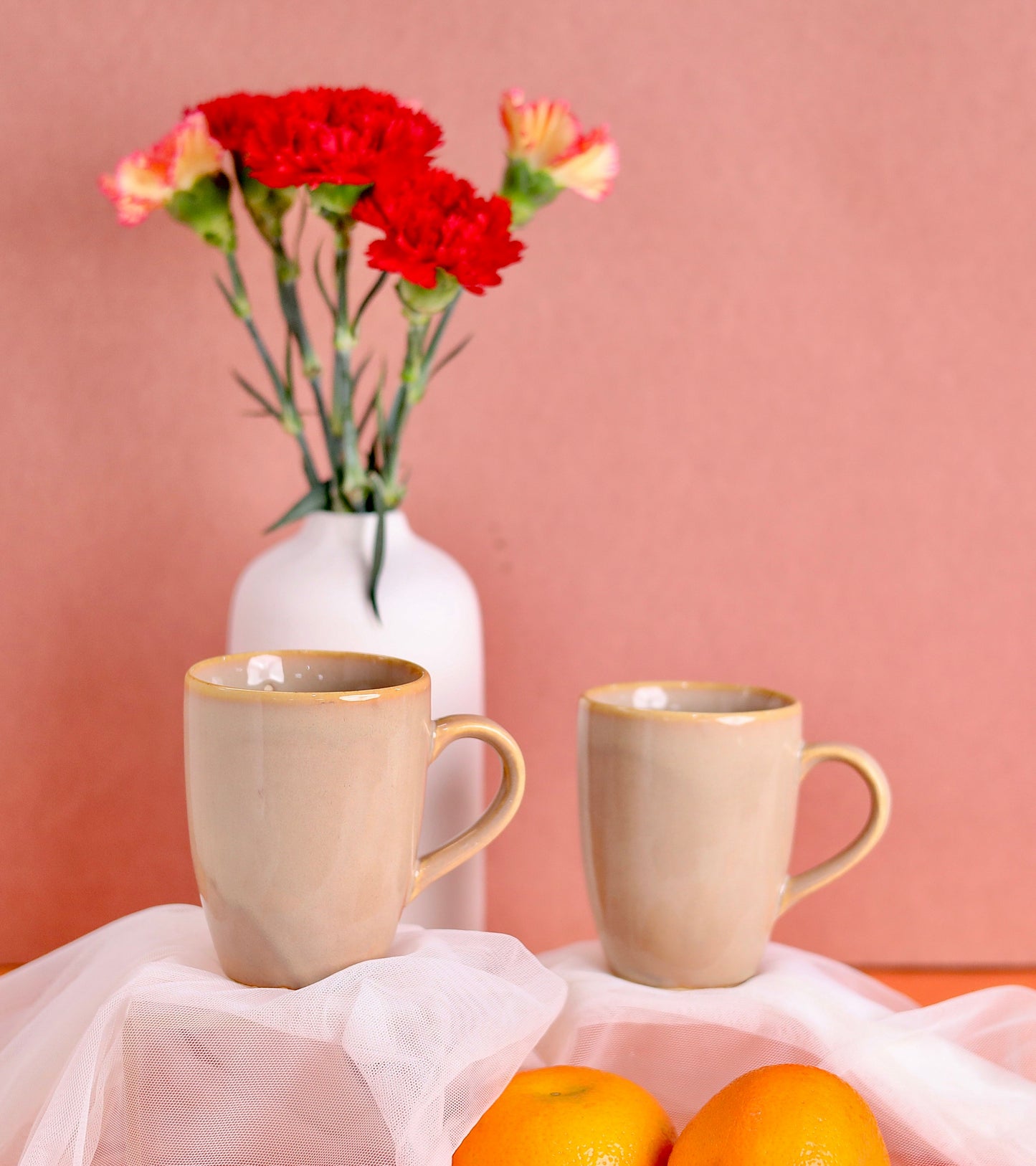 Urja Beige Stoneware Mugs - Restful Calmness for Your Daily Rituals - Set of 2