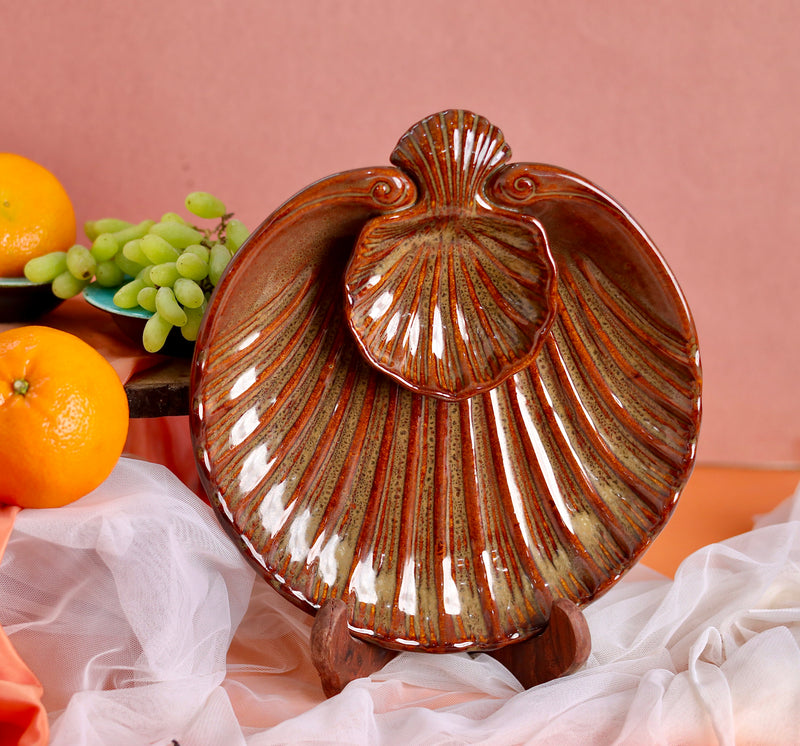 Studio Pottery Brown Shell chip and dip Platter