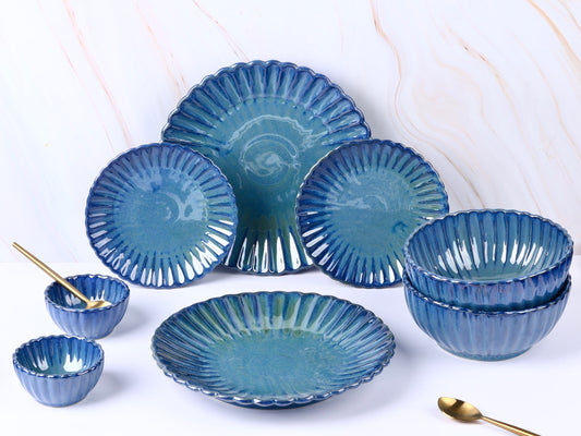 Blue Medusa Studio Pottery Dinner Set for 2 (Exclusive) - 7 pieces