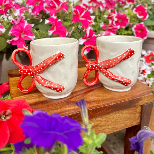 Coquette Handmade Bow Polka Mug - Set of 2