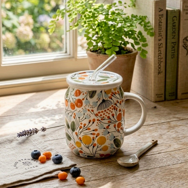 Citrus Floral Ceramic Sipper - Pack of two with minor imperfections