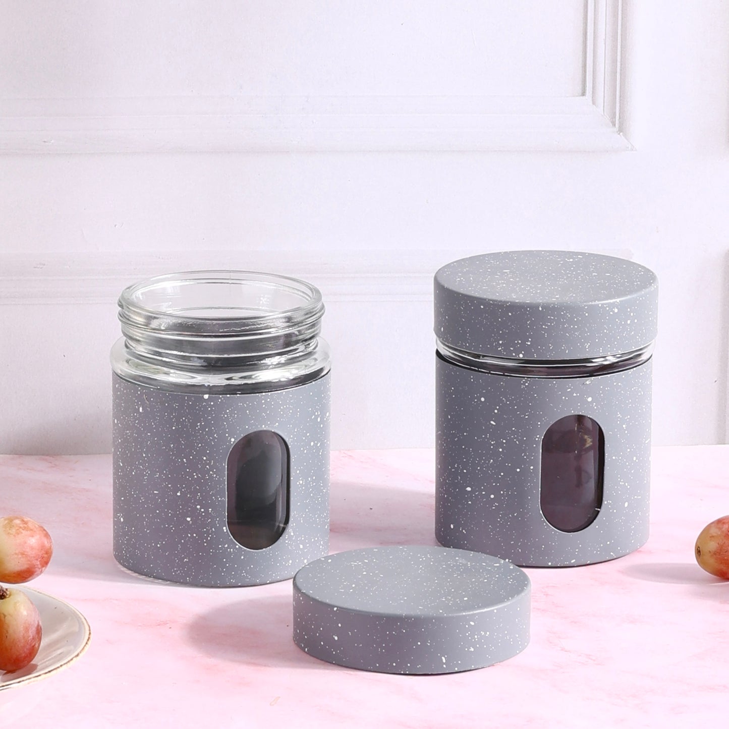 Airtight glass storage jars with silicon cover - Pack of 2