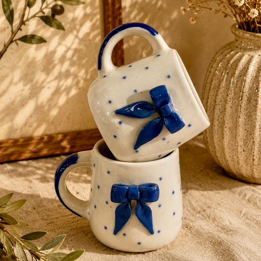 Azure Bow Polka Mug - Set of 2