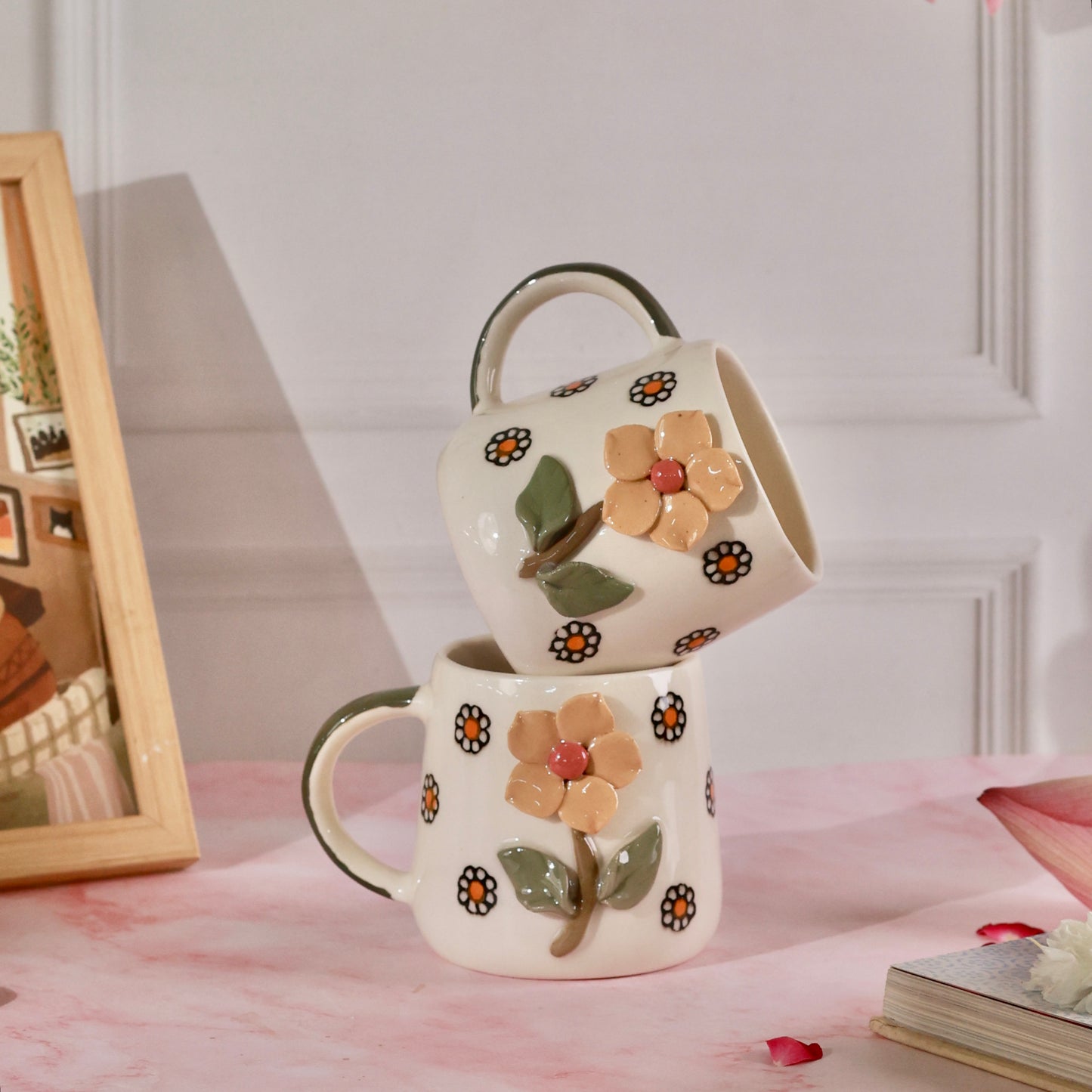 Marigold Flower Mug - Set of 2 with minor imperfections
