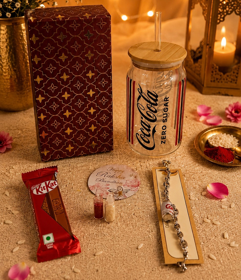 Rakhi Sipper Hamper with UV DTF Glass Sipper