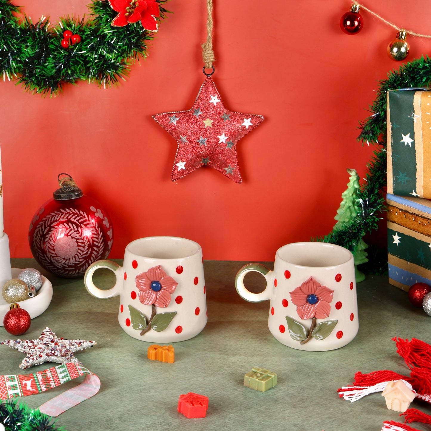 Camellia Polka Flower Mug - Set of 2