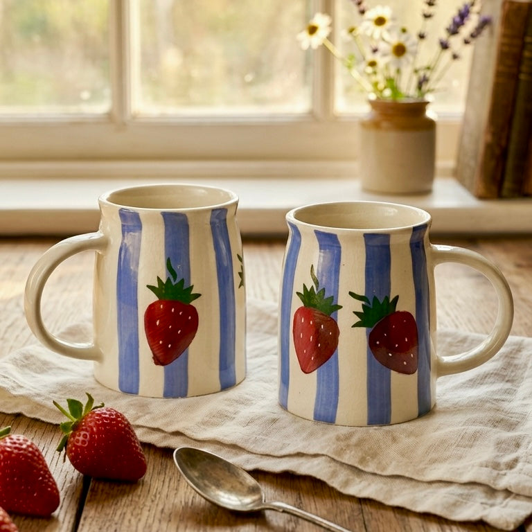 Strawberry Stripes Cold Coffee Mug - Pack of two