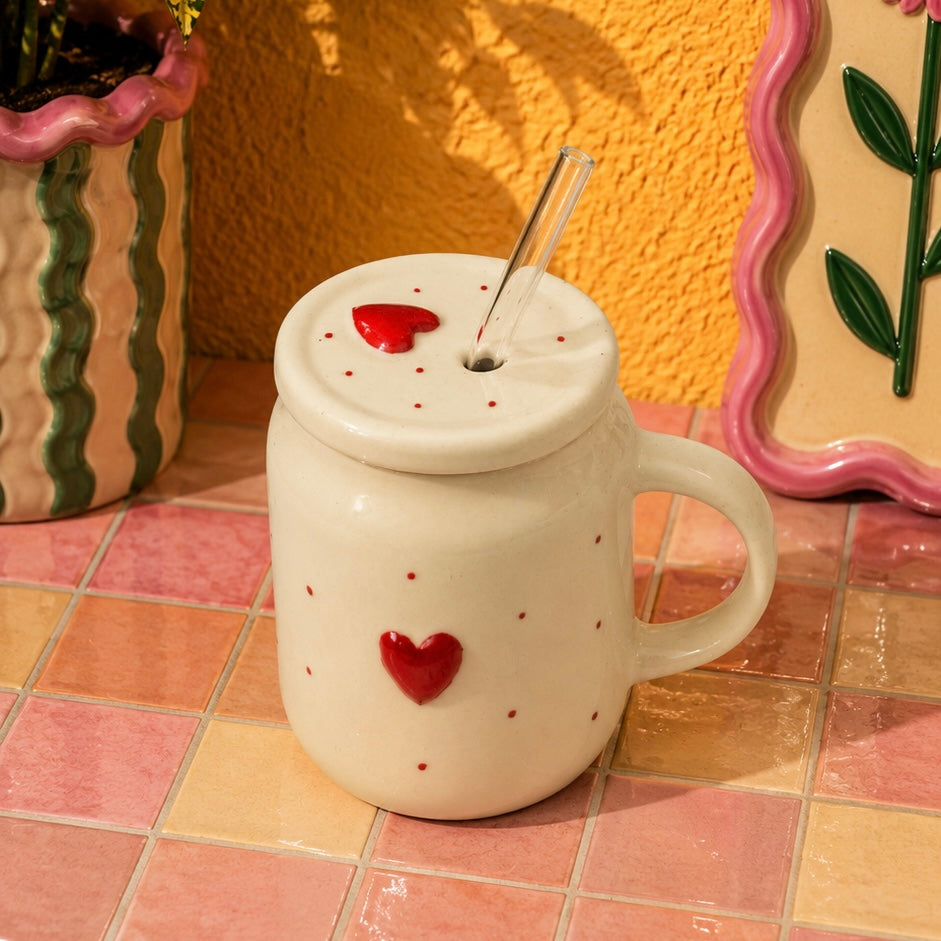 You are my Heart Ceramic Sipper with airtight lid and glass straw