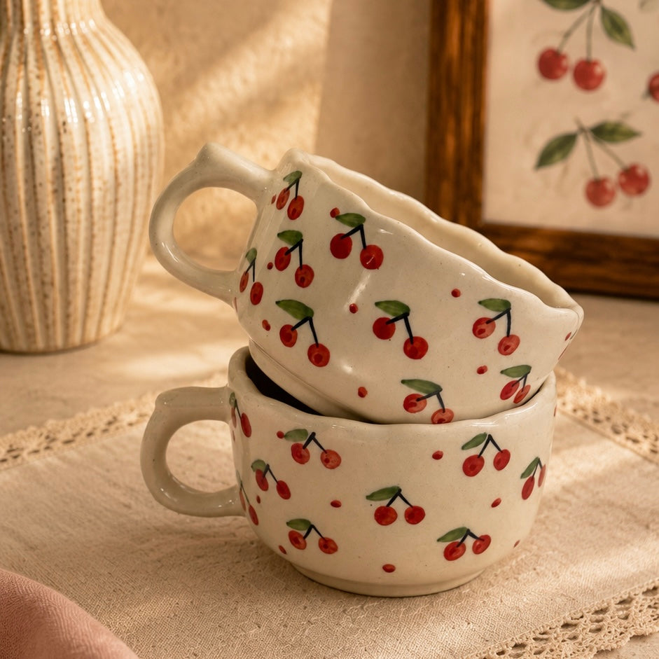 Cheeky Cherry Handmade Wide Mug - Pack of two