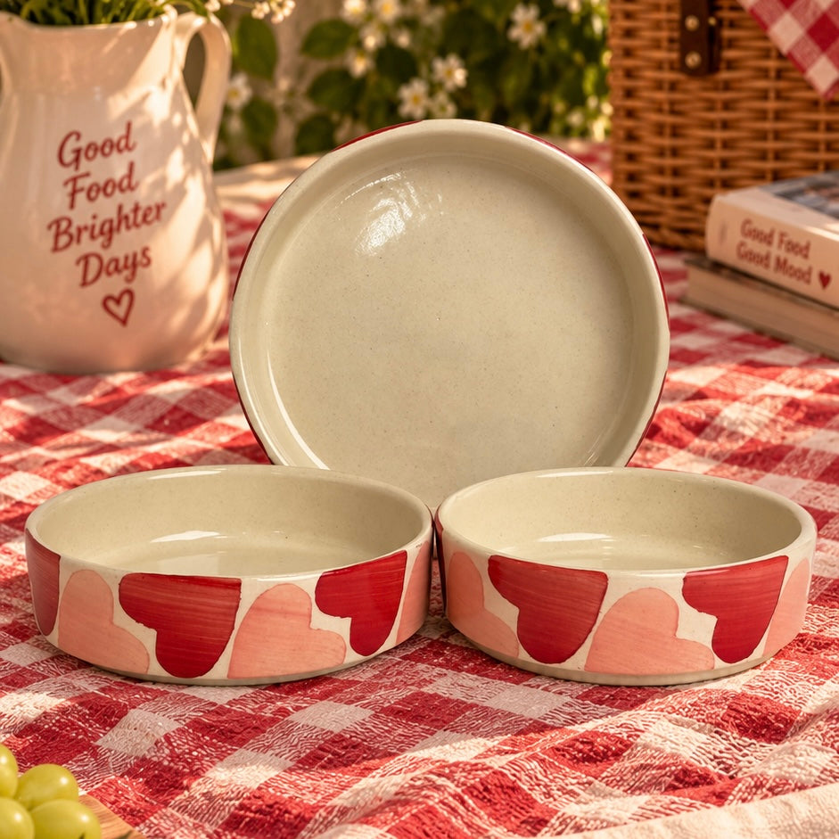 Retro Heart 3 Piece Nesting Flat Bowl Set