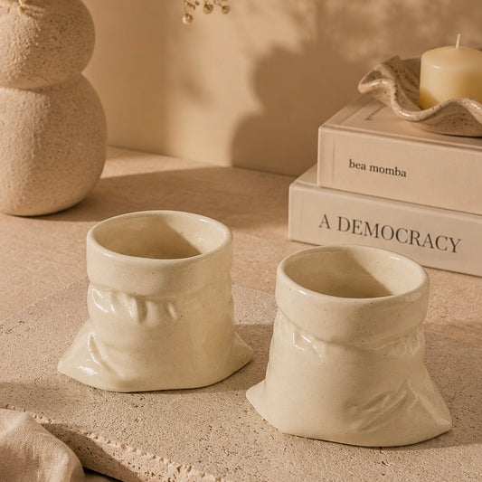 Handmade Off White Slouchy Handleless Mugs Small - Set of 2