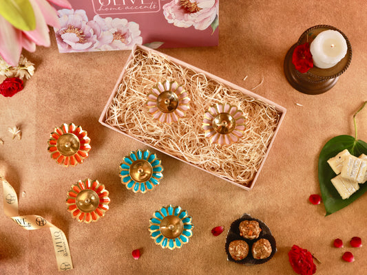 Colourful Brass Diyas - Set of 6 Gift Hamper