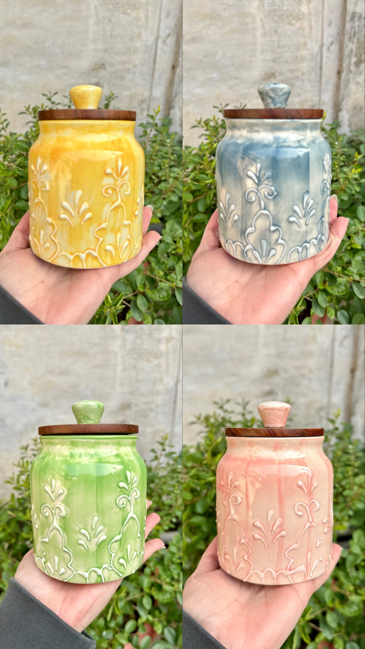 Embossed Grapevine Airtight Ceramic Jars