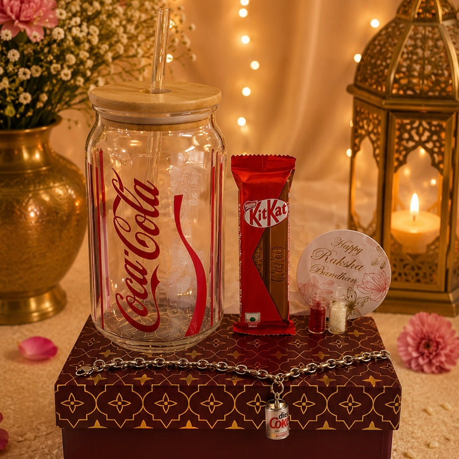 Rakhi Sipper Hamper with UV DTF Glass Sipper