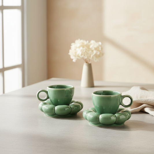 Dream Cloud Whimsical Cup & Saucer Set - Green