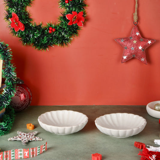White Gigi Scalloped Shallow Bowls