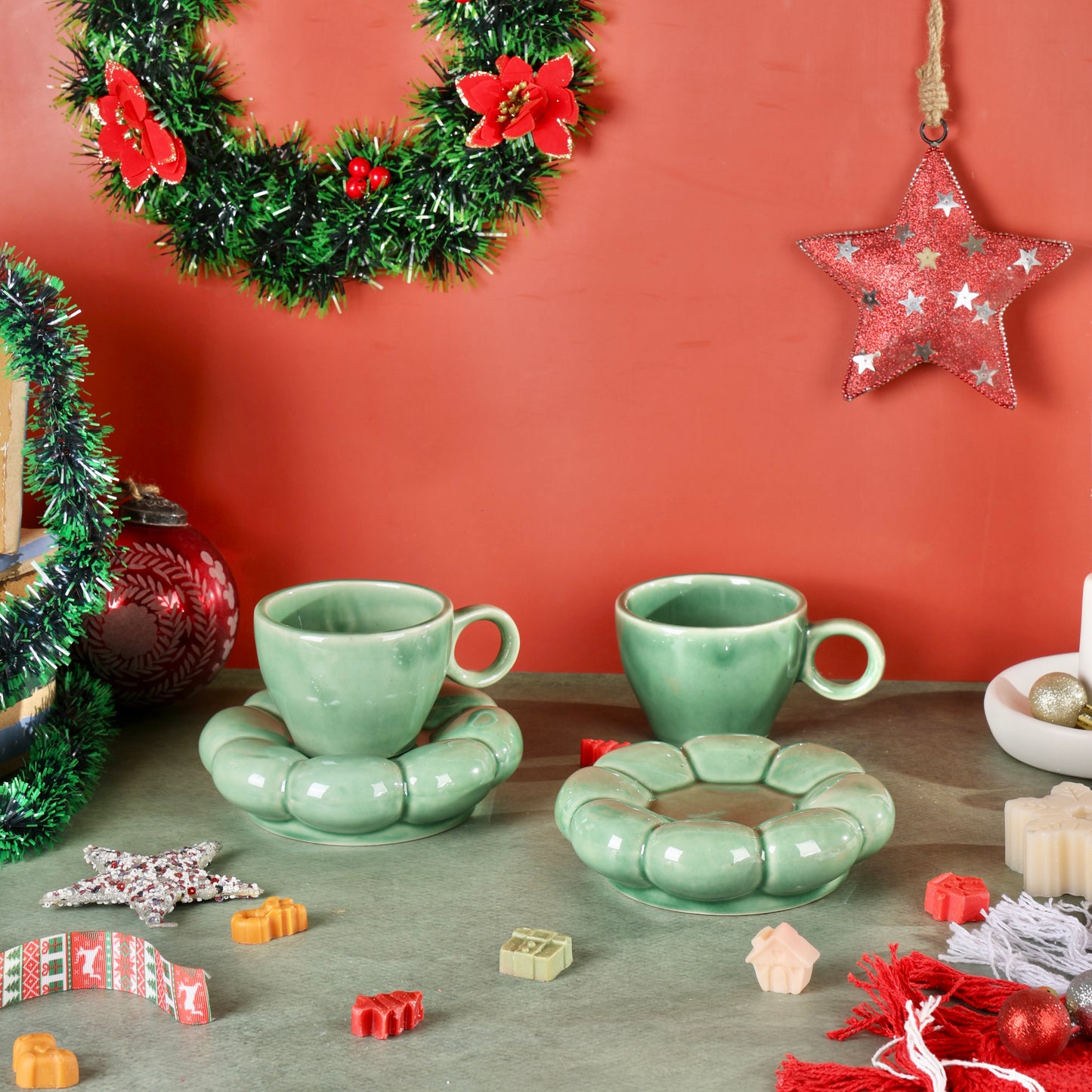 Dream Cloud Whimsical Cup & Saucer Set - Green